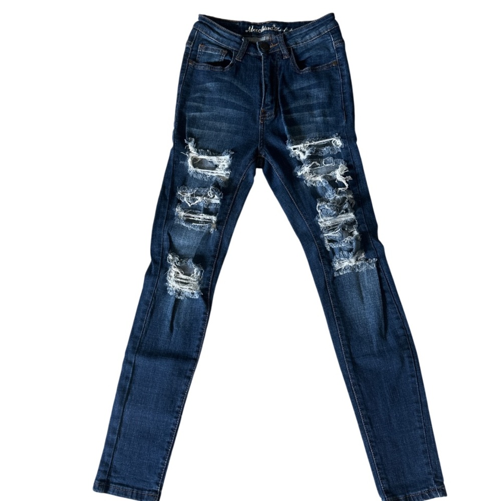 Y2k Skinny Jeans Womens Sz 26 Blue Denim Distressed Ripped Grunge - Picture 2 of 9